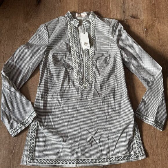 Tory Burch NWT Women's Grey Striped Tunic Dress Size 4 - Picture 1 of 5
